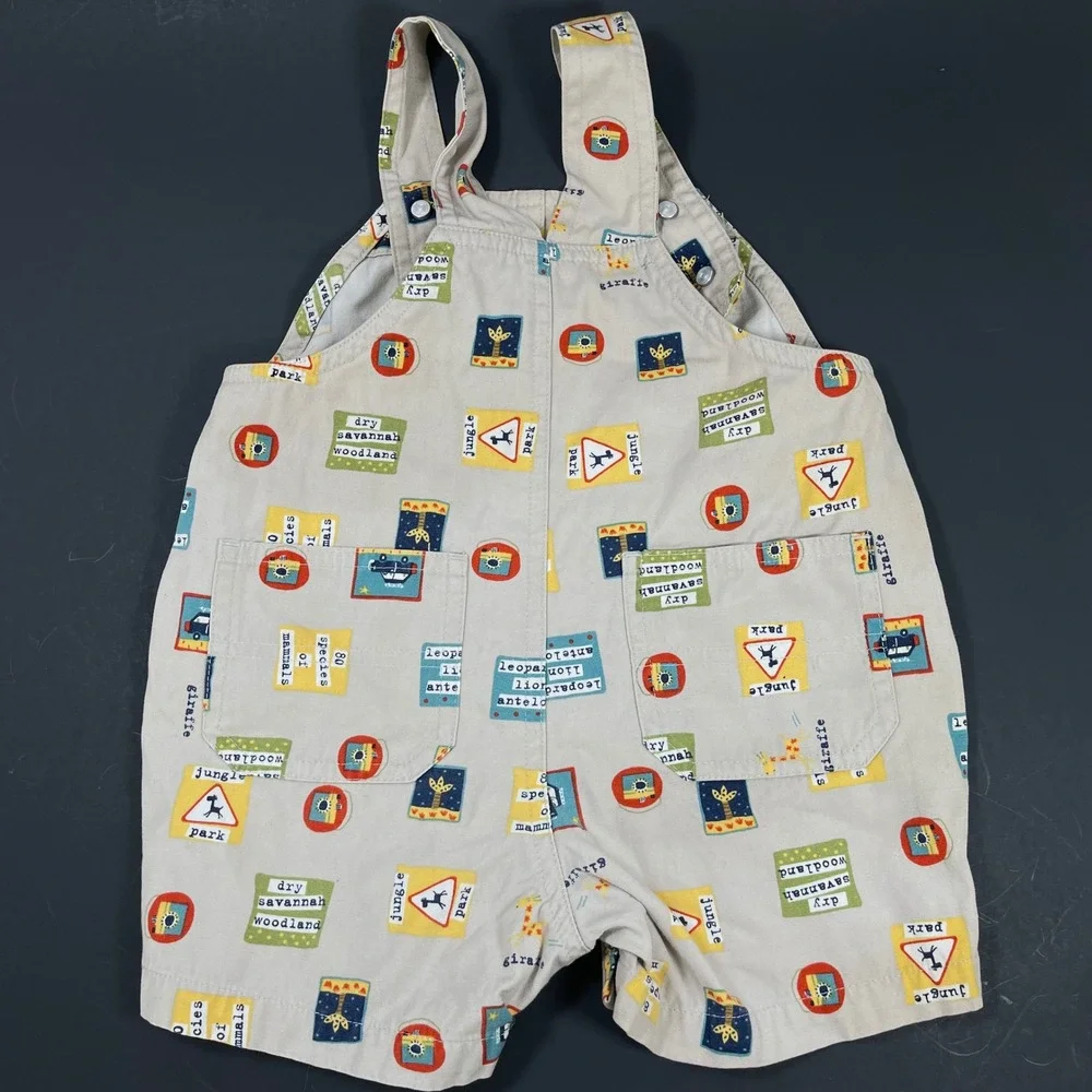 Vintage Carters Safari Animal Print Shortalls Boys 12-18M Tan Jungle Overalls